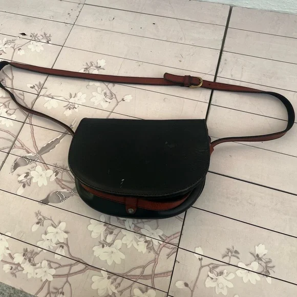 Vintage Black and Brown Crossbody Bag with Gold Accent - Picture 7 of 7